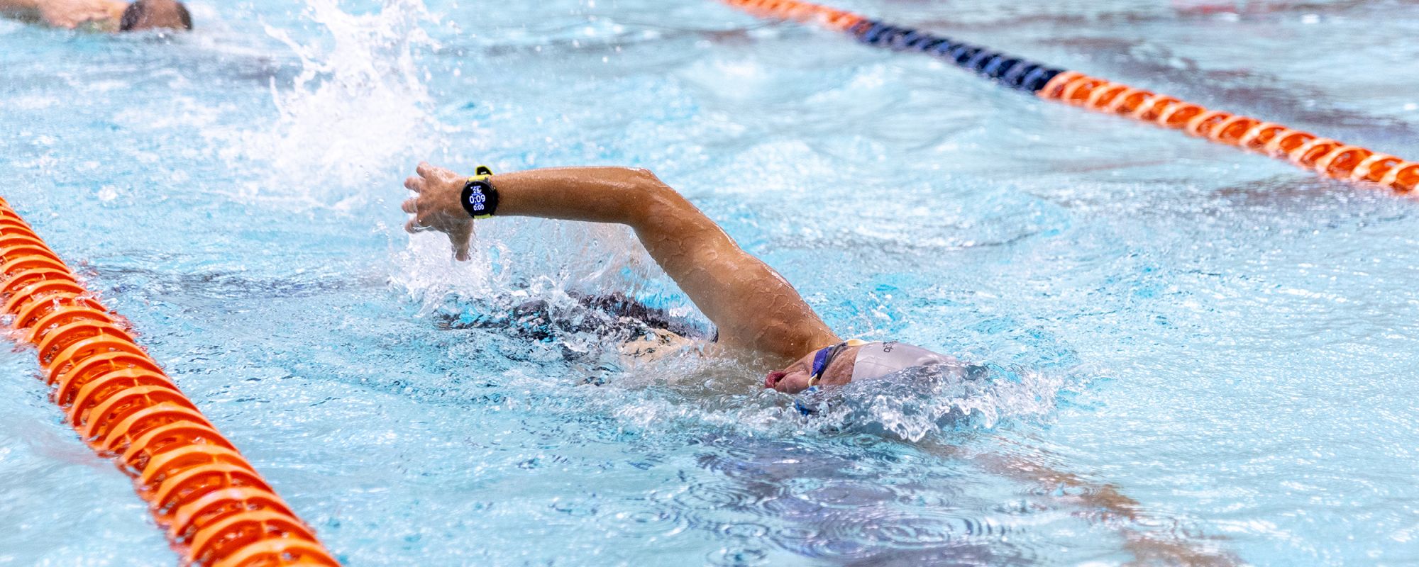 Person swimming in AFC pool lane